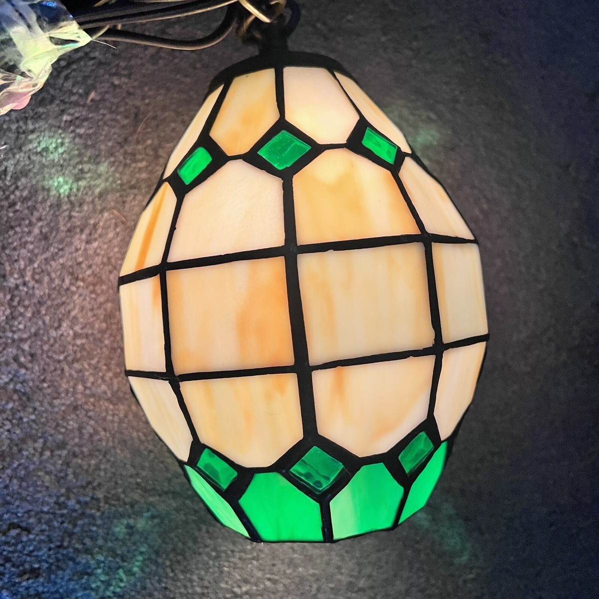 Stained Glass Hanging Lights Green White Swag Lamp (Works)