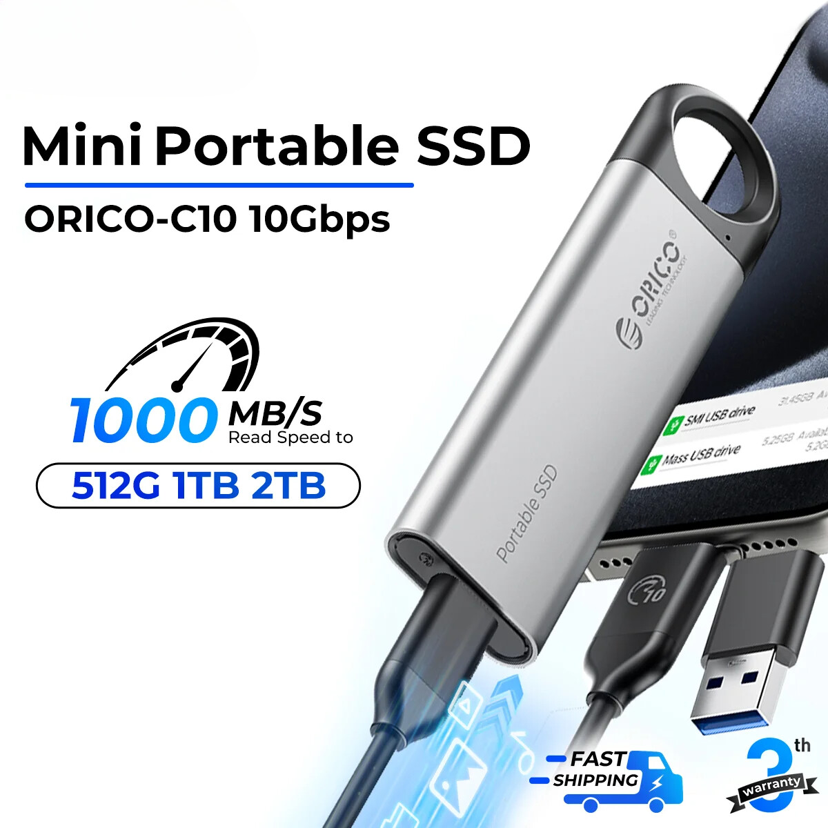 New Portable External Hard Drive USB3.2 Type-C 1000MB/S Mini PSSD For Laptop Lot-image