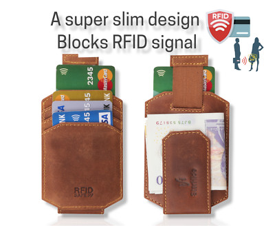 StarHide Herren Schmal Leder Stark Magnetisch Geldklammer Kartenetui - RFID Schutz