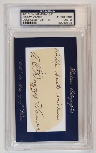 2010 HA Historic Autographs DAZZY VANCE 1/1 Cut Auto PSA/DNA Certified Auto PSA