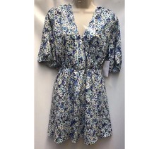 New Sistaglam @ Next Size 14 Blue Multi Floral Printed Wrap Short Dress Flared
