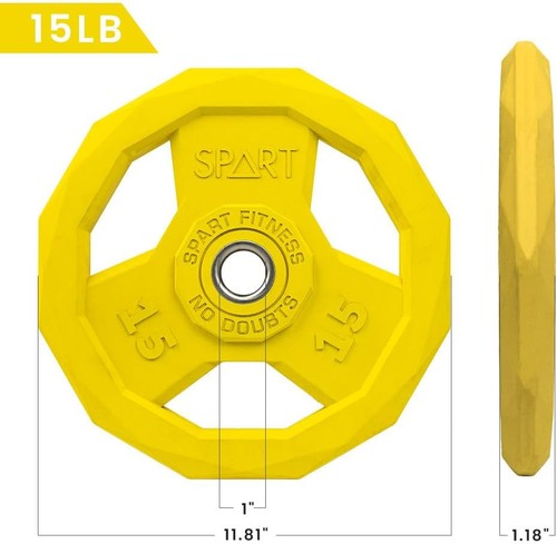 SPART Color Coded Weight Plate 1-Inch Rubber Coated Standard Grip 15LB ...