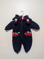NWT Baby 6-9 Months Fleece Coverall And Mittens Two Piece Set Car And Dog Icons
