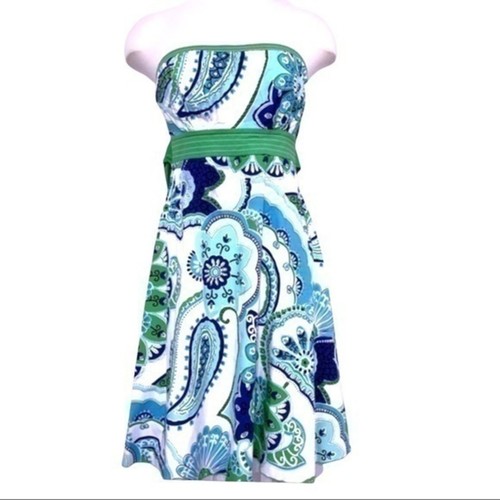 My Michelle Strapless Paisley Dress Juniors 9 Green Blue Fit Flare Boho