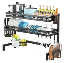 Over Sink Dish Drying Rack, 2 Tier Drainer Shelf, Metal Space Saving Sink Rack