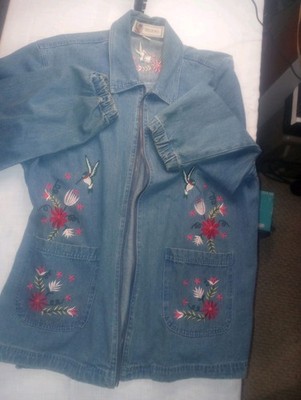 Passion-1 Embroidered Hummingbird Denim Jacket Large Womens