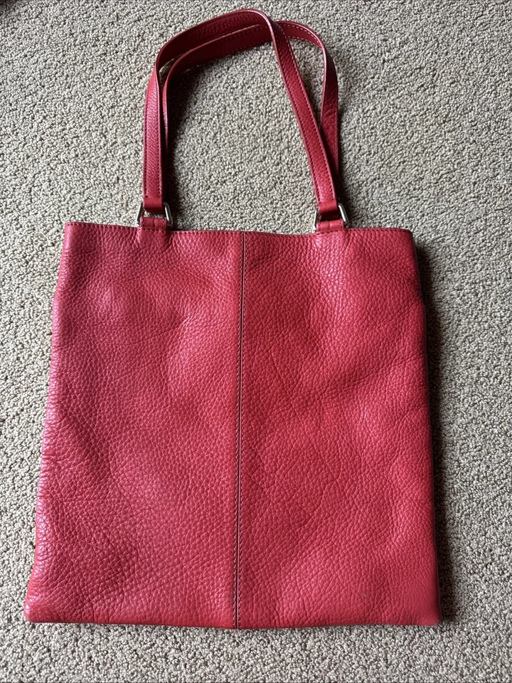 Cole Haan шагреневой кожи красный сумка с короткими ручками двойной плечевые ремни, карман на молнии б/у в отличном состоянии - Изображение 3 из 4