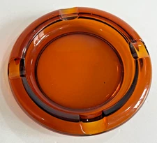 Vintage MCM 1960's Amber Glass,  7.5" diameter Round Ashtray, Cigar Prop