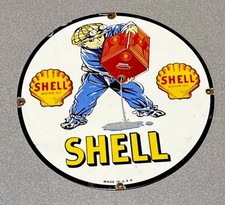 VINTAGE 12” SHELL PORCELAIN SIGN CAR GAS OIL TRUCK GASOLINE AUTO MOTORCYCLE