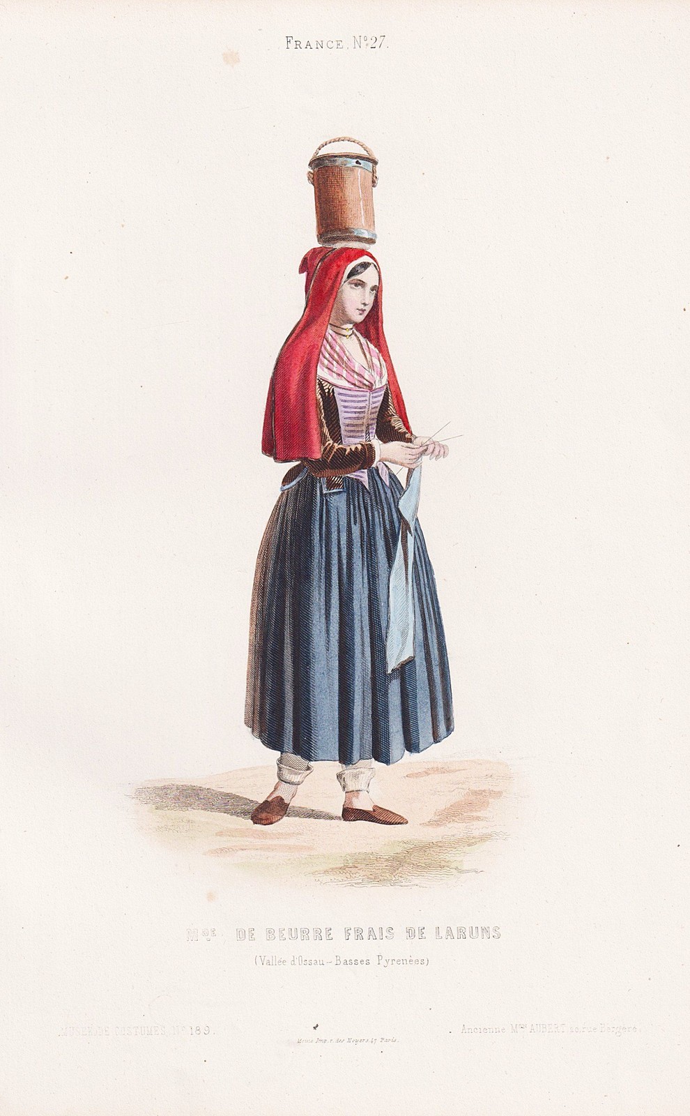 Disfraz De Vendedora Francesa De Mantequilla Laruns Francia Grabado 1800.