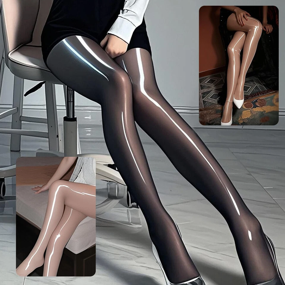 2/1paar Halterlose lange Satin-Strümpfe glänzend mit Spitze dehnbar Satin-Look - Bild 4 von 4