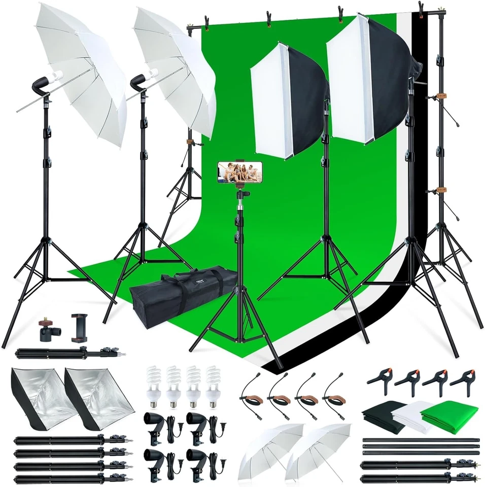 3 Color Background Studio Lighting Kit with Softboxes and High Efficiency Bulbs - Image 3 of 4