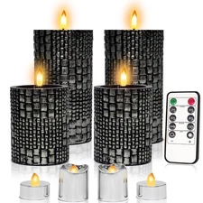 Pack of 8 Black Flameless Candles with RemoteBattery Operated Flickering Flam...