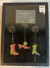 Nicole Miller Note Photo Holder Set 3 Fancy Enamel Shoe Rhinestone 4-3/4" tall