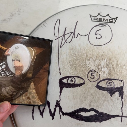 John 5 Solo Tour Gig STAGE USATO Autografato 14" Remo Drumhead Doodle Proof Pic prezzo ebay