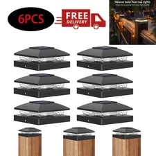 6x Black Outdoor Waterproof Solar Post Deck Fence Cap 4x4 Bright LED Warm Light