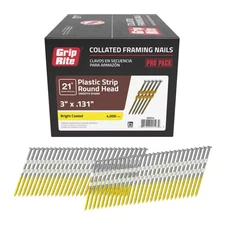 Grip-Rite 3" x 0.131" 21? Plastic Collated Smooth Shank Framing Nails, 4000/Box