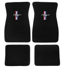 New, 1965 - 1973 Ford Mustang Black  Carpet Floor Mats Pony Logo Set of 4