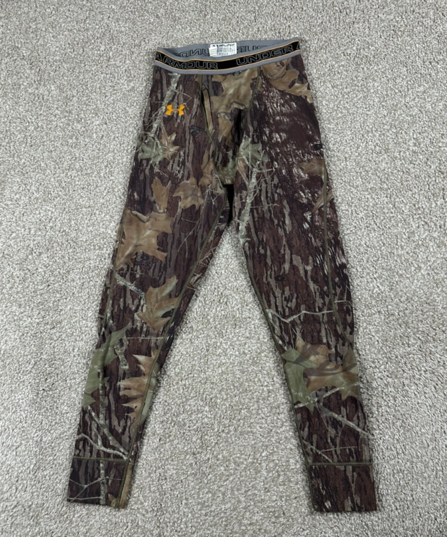 Under Armour Pants Boys Large Mossy Oak Break Up Camo Base Layer Hunting Outdoor