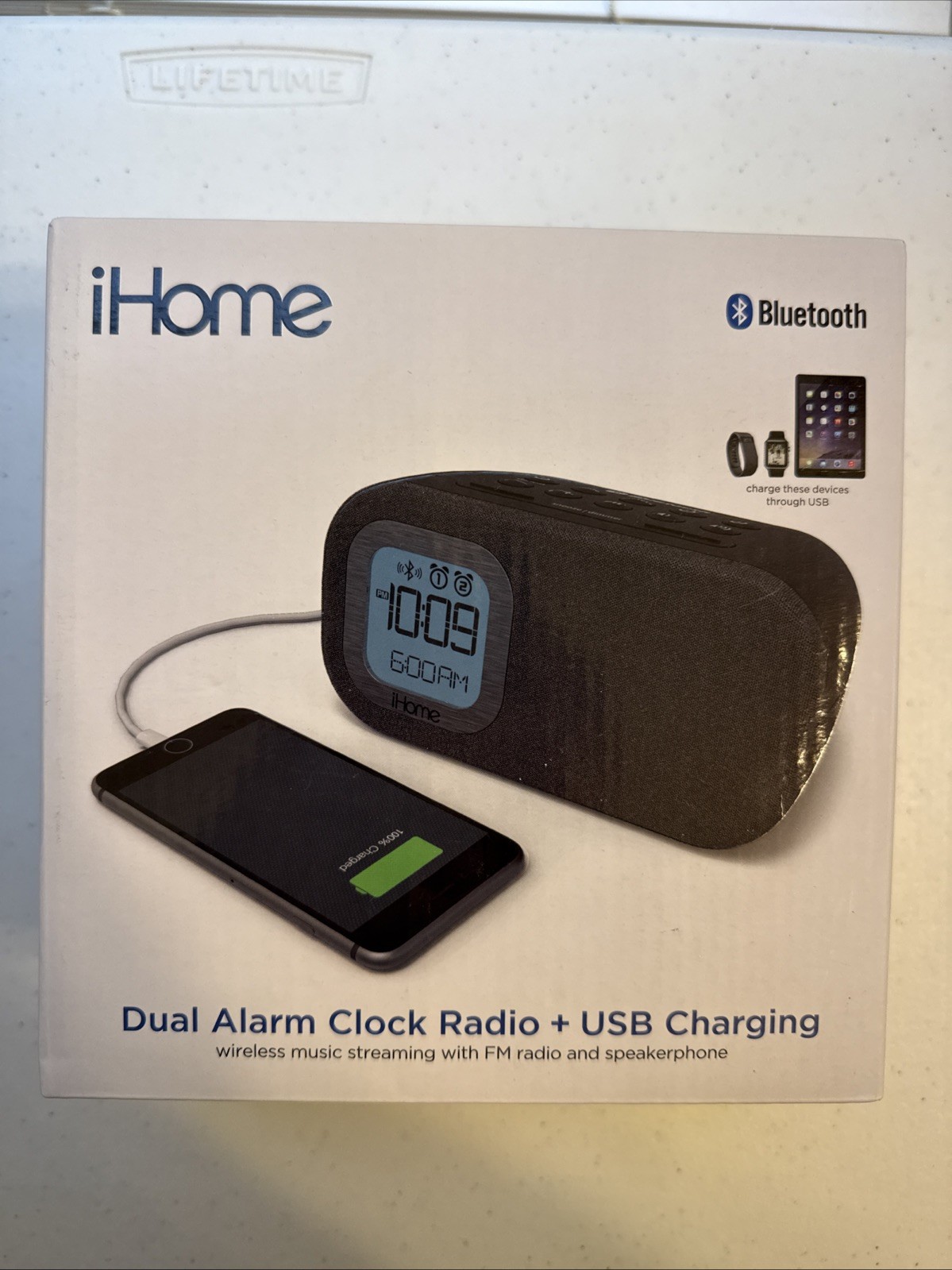 i Home IBT 210 B Bluetooth Speaker Alarm Clock Radio & USB Charging Batteries New image