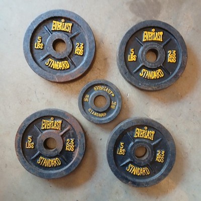 Vintage Everlast Standard 1'' Hole Weight Plates 4x5s & 1x2.5 = 22.5 Lbs Total