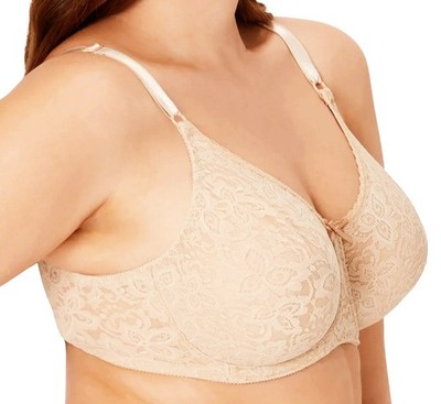 BALI ''LACE-N-SMOOTH'' BEIGE SHEER LACY UNDERWIRE BRA 34DD NWT
