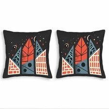Stylized Abstract Cityscape Throw Pillow Covers-Set of 2 18x18in GeometricShapes