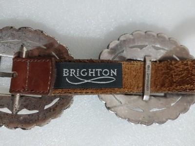 Vintage Brighton 1993 USA Brown Leather Western Concho Belt 29 Vintage Brighton Sunflower Concho Belt 1993 genuine leather  main image 4