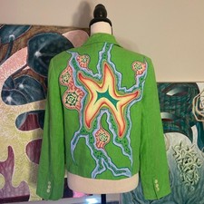 Hand painted lime green linen blazer 