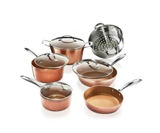Gotham Steel 10 Piece Hammered Nonstick Copper Cookware Set w Cool Touch Handles