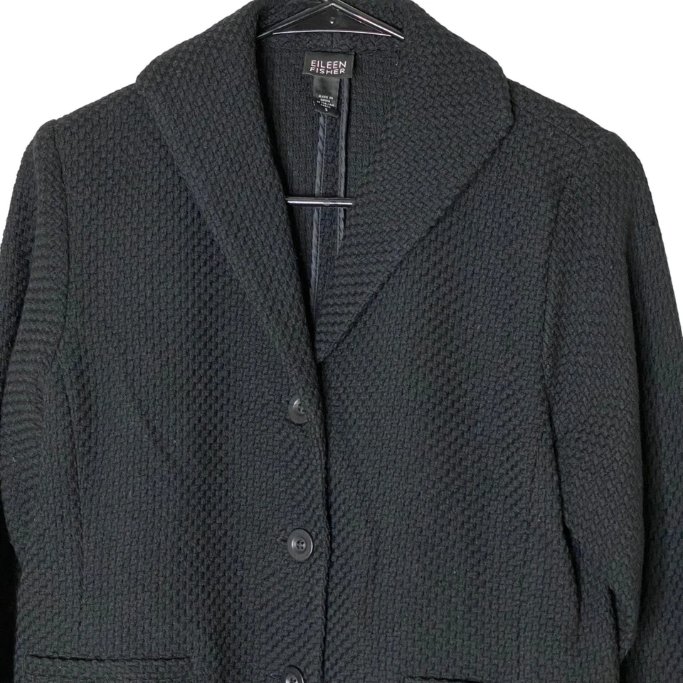 Chaqueta Blazer Eileen Fisher Mujer’s S Negra Mezcla Lana Texturizada Tela Italiana Foto 3 de 4