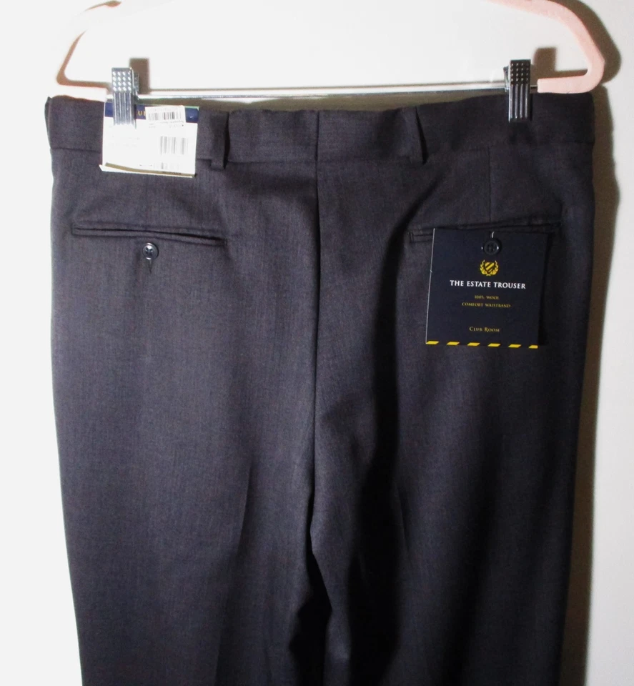 Pantalones de vestir de lana CLUB ROOM gris carbón "cintura cómoda" para hombre talla 34X30 nuevos con etiquetas Foto 4 de 4