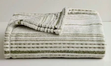 Olive Gray Eyelash Stripes Soft Plush Throw Blanket 5' x 6 ft -The Big One -New