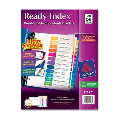 Avery Binder Divider with 12 Preprinted Tabs, Multicolor Jan - Dec 11127 Model