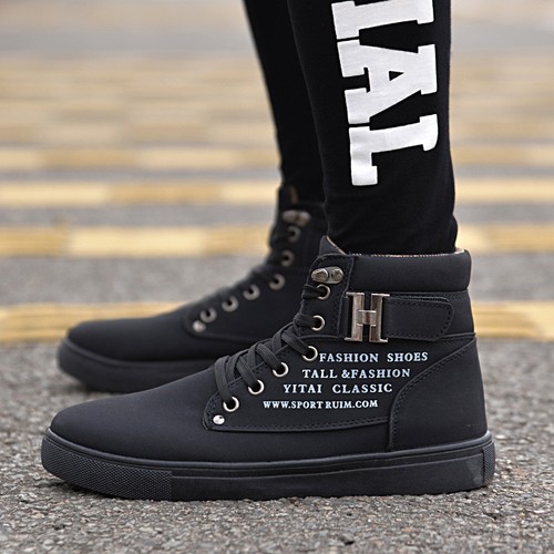 Mens Casual Shoes Canvas Oxfords High Top Leather Shoes Sneakers Fashion New - Picture 8 of 15