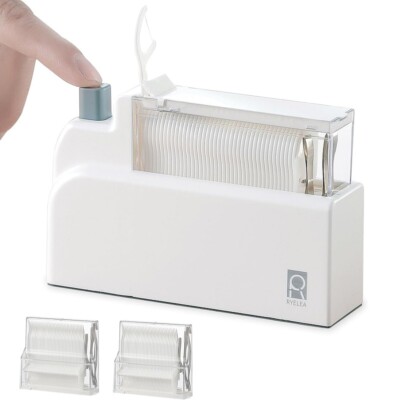 Dental Floss Pick Dispenser Sealed Storage Hygienic w/ 2 Box Replacement Cores 