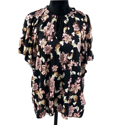 Ralph Lauren Top Women’s Short Sleeves Black Linen Blend Floral Size XXL NWT