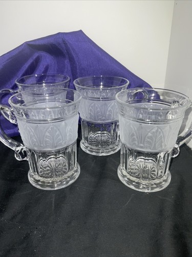 Acanthus Leaf Mug w/ Handle Frosted Rim Set Of 4, Vintage MCM Irish Coffee Tea
