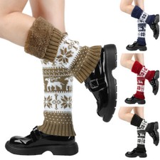 Women Loose Socks knit Velvet Toeless Snowflake Thigh high Leg warmer sock 32281