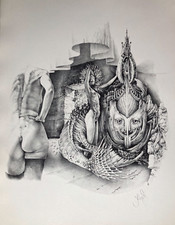 Gérard Gachet lithographie originale signée vélin Surréalisme Fantastique Art