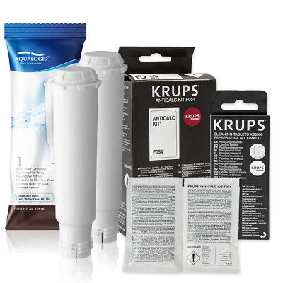 2x Wasserfilter für Krups F088 Reinigungstabletten XS3000 Entkalker F054 Kaffeeset
