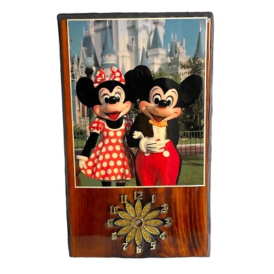 Disney Mickey Minnie Mouse Vintage Photograph Varnished Wood Clock
