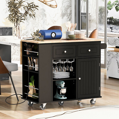 Rolling Kitchen Island Trolley Cart Storage Cabinet with Drop Leaf and Wine  Rack