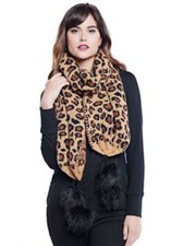 Donna Salyers Fabulous Faux Furs Leopard Print Knit Pom-Pom Scarf NEW Glam