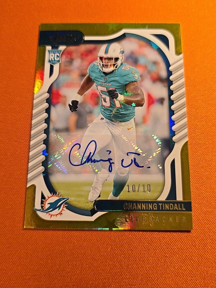 🟠🐬⚪️ 2022 Panini Absolute Channing Tindall #152 Gold AUTO 10/10 DOLPHINS⚪️🐬🟠 - Image 2 of 4