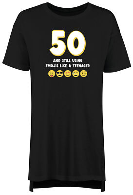 Funny 50th Birthday Nightie Womens Fifty & Still Using Emojis Ladies Night Shirt