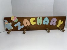Vintage  ZACHARY  Handmade Clown Wooden Kids Baby Wall Clothes Hanger Hooks Zach