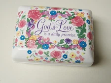 DAYSPRING INSPIRATIONAL CERAMIC TRINKET BOX GOD'S LOVE DOES NOT COME with CARDS
