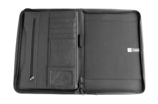 Leed's Leather Zippered National City Padfolio Organizer Black Notebook Binder
