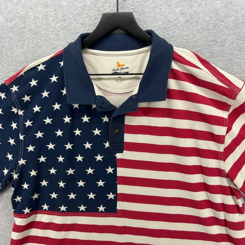 Field & Stream American Flag Shirt Mens Size XL Red White Blue Short Sleeve - Image 2 of 4